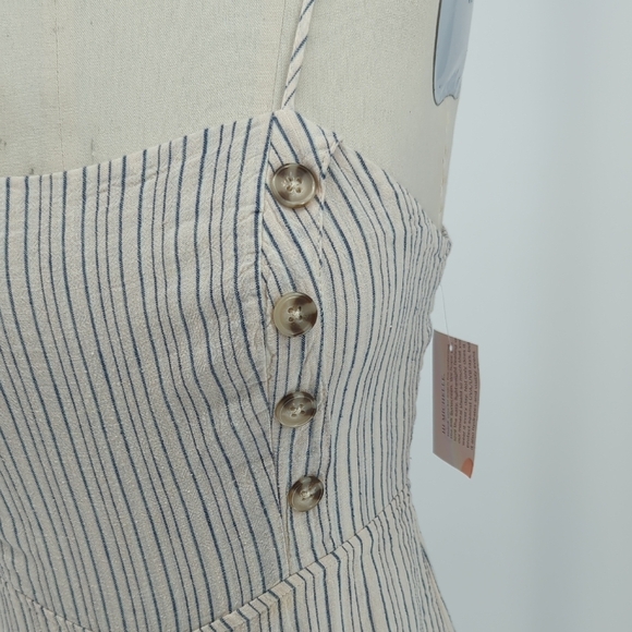 01573 Urban Outfitters Striped Wide Leg Jumpsuit Ivory Blue Size 0 hipster - Picture 6 of 8